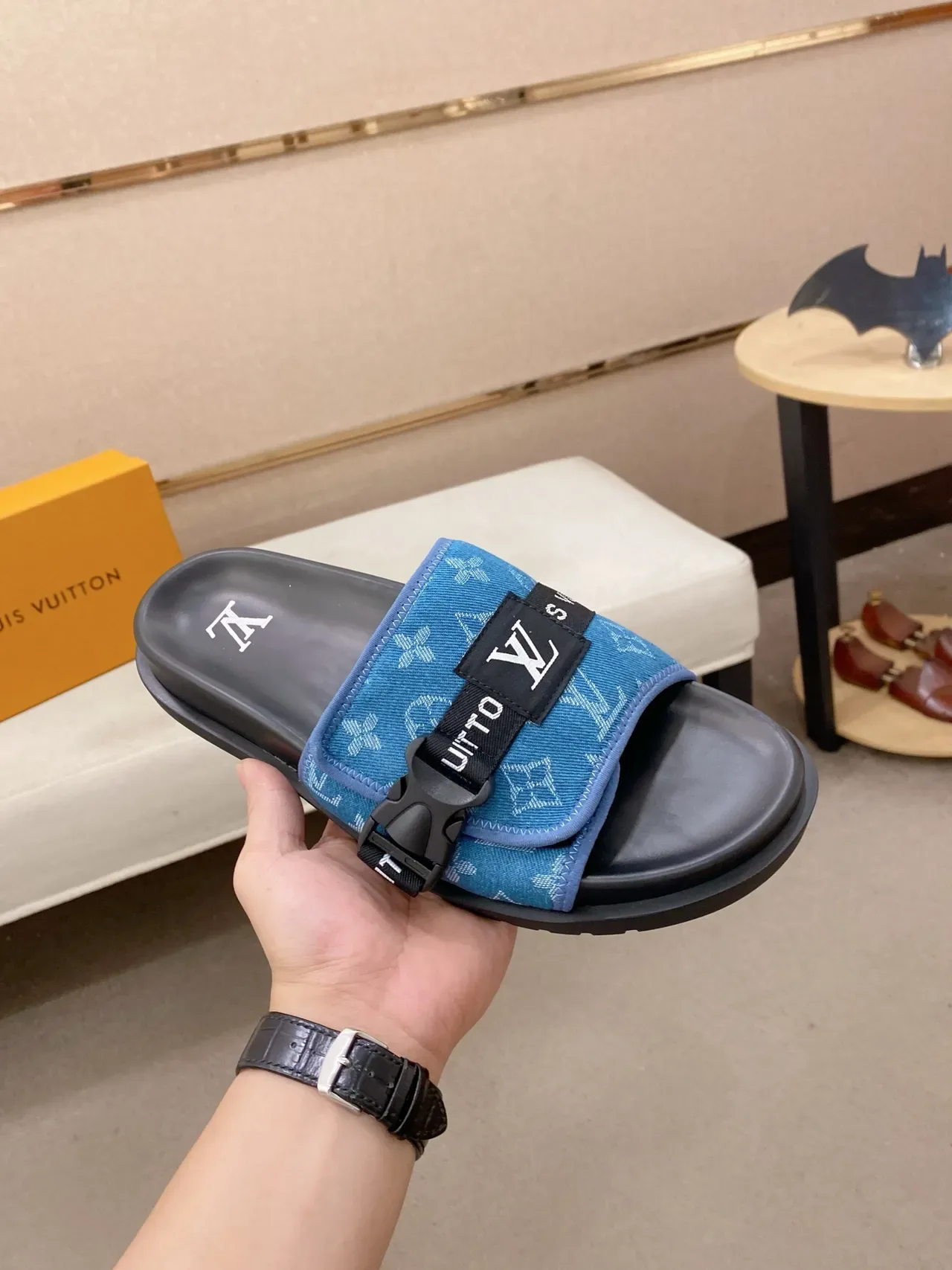 Louis Vuitton Monogram Denim-Style Strap Slippers 3
