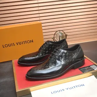 Louis Vuitton Monogram-Embossed Patent Black Oxford Shoes