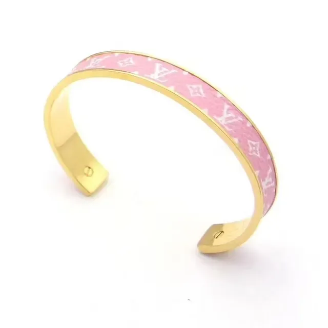 Louis Vuitton Monogram Enamel Cuff Pink Gold Open Bracelet 2