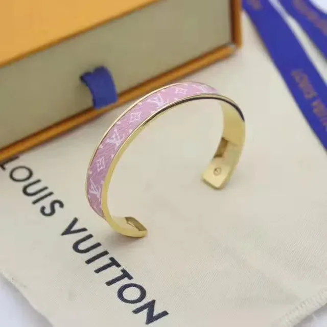 Louis Vuitton Monogram Enamel Cuff Pink Gold Open Bracelet 4