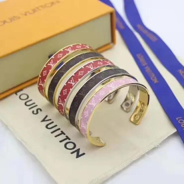 Louis Vuitton Monogram Enamel Cuff Pink Gold Open Bracelet 6