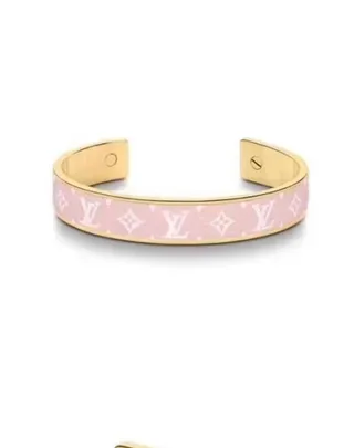 Louis Vuitton Monogram Enamel Cuff Pink Gold Open Bracelet 7