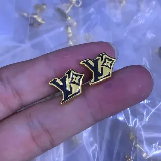 Louis Vuitton Monogram Enamel Gold and Black Stud Earrings
