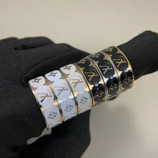 Louis Vuitton Monogram Enamel Ring White and Black Wide-Band Rings