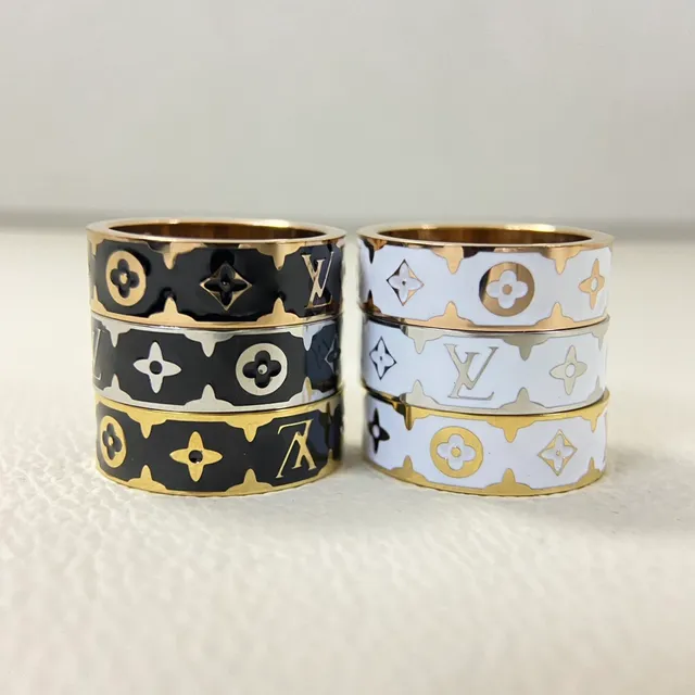 Louis Vuitton Monogram Anneau en émail blanc et noir à large bande 2
