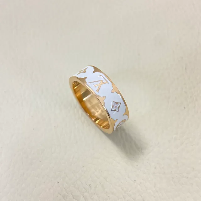 Louis Vuitton Monogram Anneau en émail blanc et noir à large bande 8