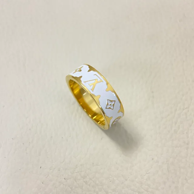 Louis Vuitton Monogram Anneau en émail blanc et noir à large bande 9