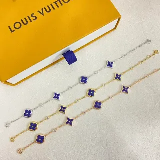 Louis Vuitton Monogram Flower Blue Gold Enamel Floral Charms Quatrefoil And Round Motifs Bracelet