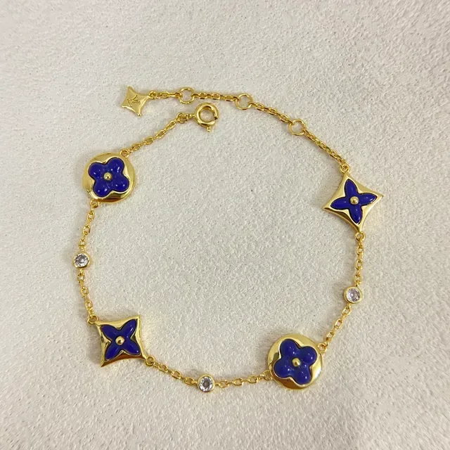 Louis Vuitton Monogram Flower Blue Gold Enamel Floral Charms Quatrefoil And Round Motifs Bracelet 3