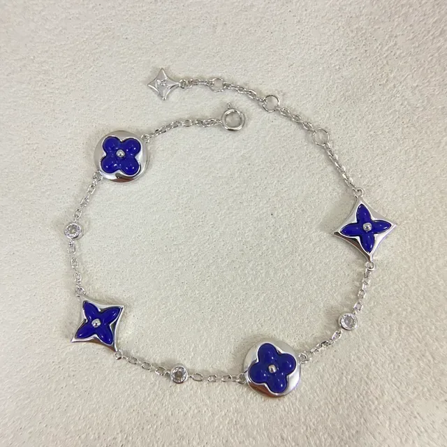 Louis Vuitton Monogram Flower Blue Gold Enamel Floral Charms Quatrefoil And Round Motifs Bracelet 4