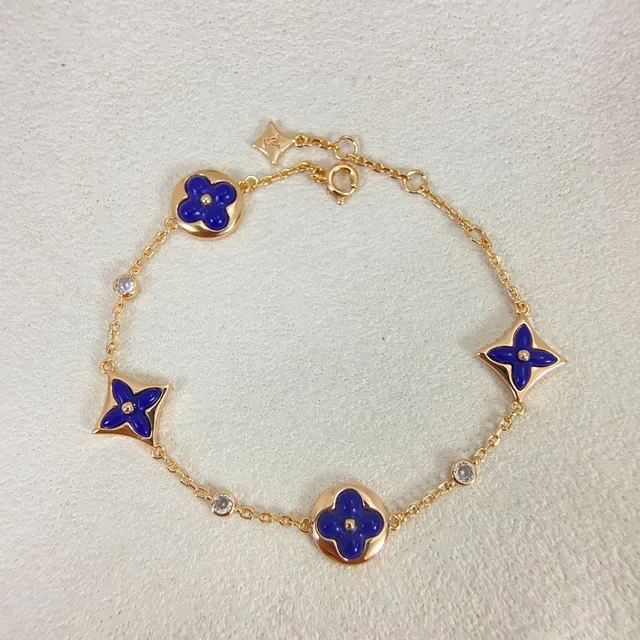 Louis Vuitton Monogram Flower Blue Gold Enamel Floral Charms Quatrefoil And Round Motifs Bracelet 5