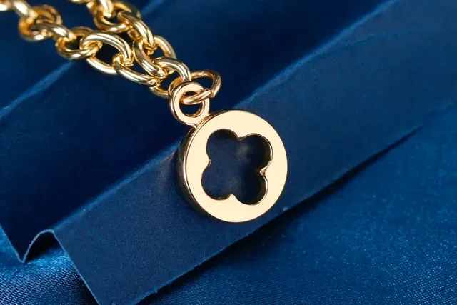 Louis Vuitton Monogram Flower Charm Chain Gold Pink Brown Jewelry 2
