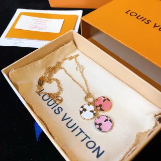 Louis Vuitton Monogram collar de disco de flor oro rosa blanco negro collares
