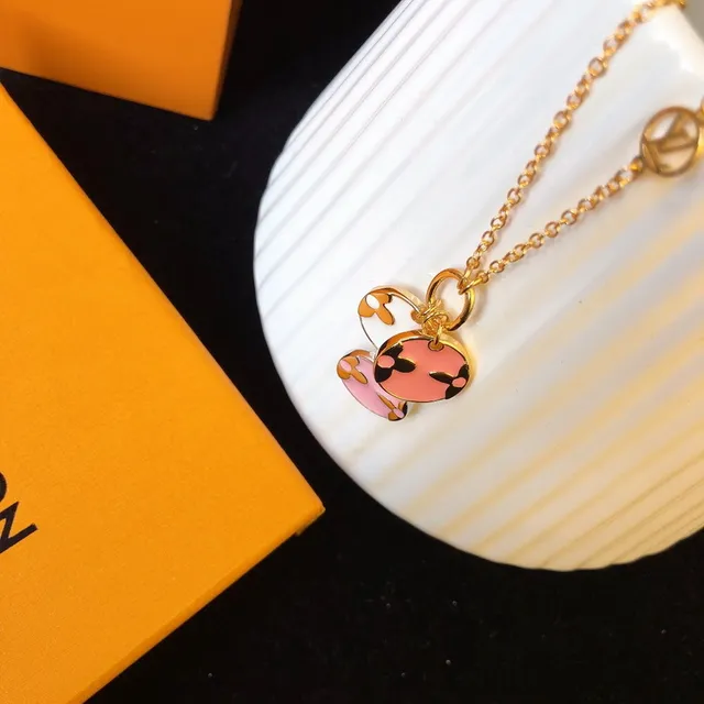 Louis Vuitton Monogram Flower Disc Necklace Gold Pink White Black Necklaces 5