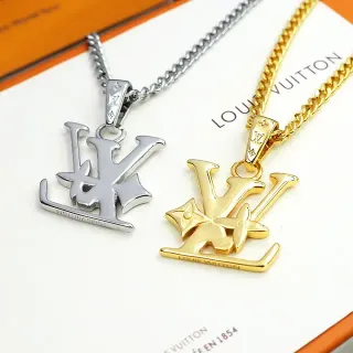 Louis Vuitton Monogram Flower Silver Gold Pendant Floral Motif Necklace