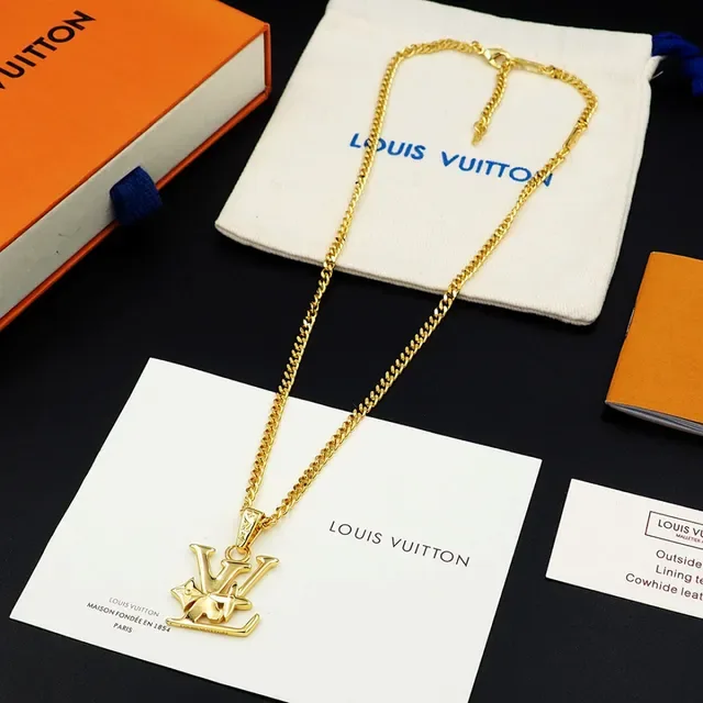 Louis Vuitton Monogram Flower Silver Gold Pendant Floral Motif Necklace 8