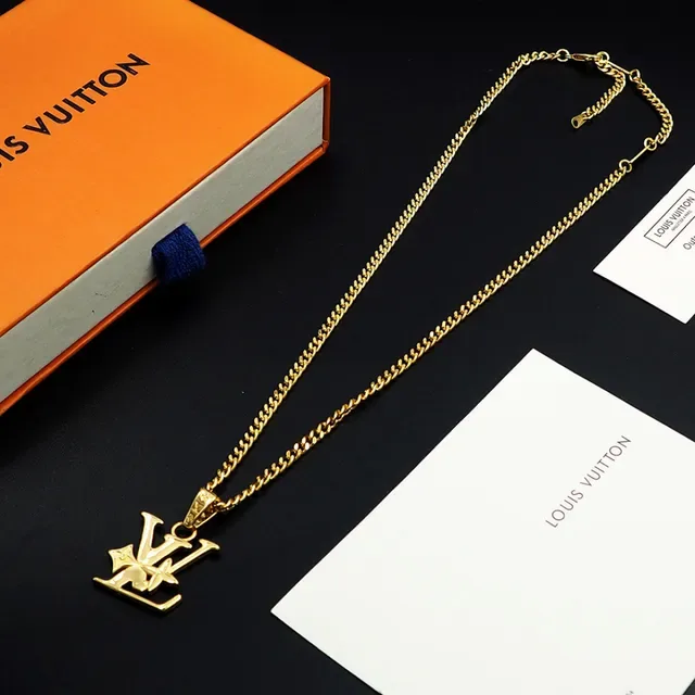 Louis Vuitton Monogram Flower Silver Gold Pendant Floral Motif Necklace 10
