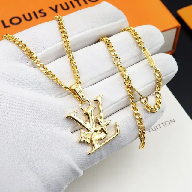 Louis Vuitton Monogram Flower Silver Gold Pendant Floral Motif Necklace 12