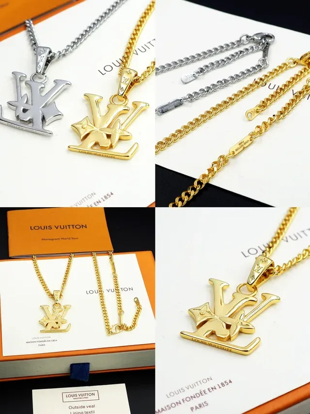 Louis Vuitton Monogram Flower Silver Gold Pendant Floral Motif Necklace 13