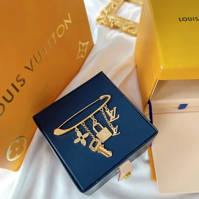 Louis Vuitton Monogram Icons Gold-Tone Safety Pin Brooch 2