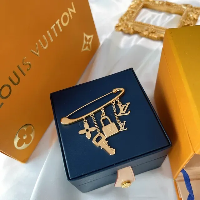 Louis Vuitton Monogram Icons Gold-Tone Safety Pin Brooch 5