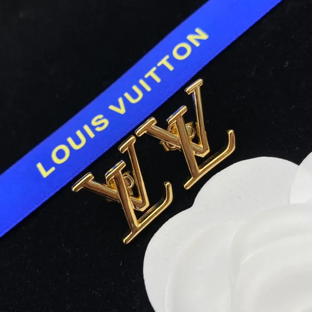Louis Vuitton Monogram LV Gold-Tone Stud Earrings 3