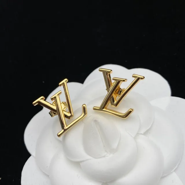 Louis Vuitton Monogram LV Gold-Tone Stud Earrings 4