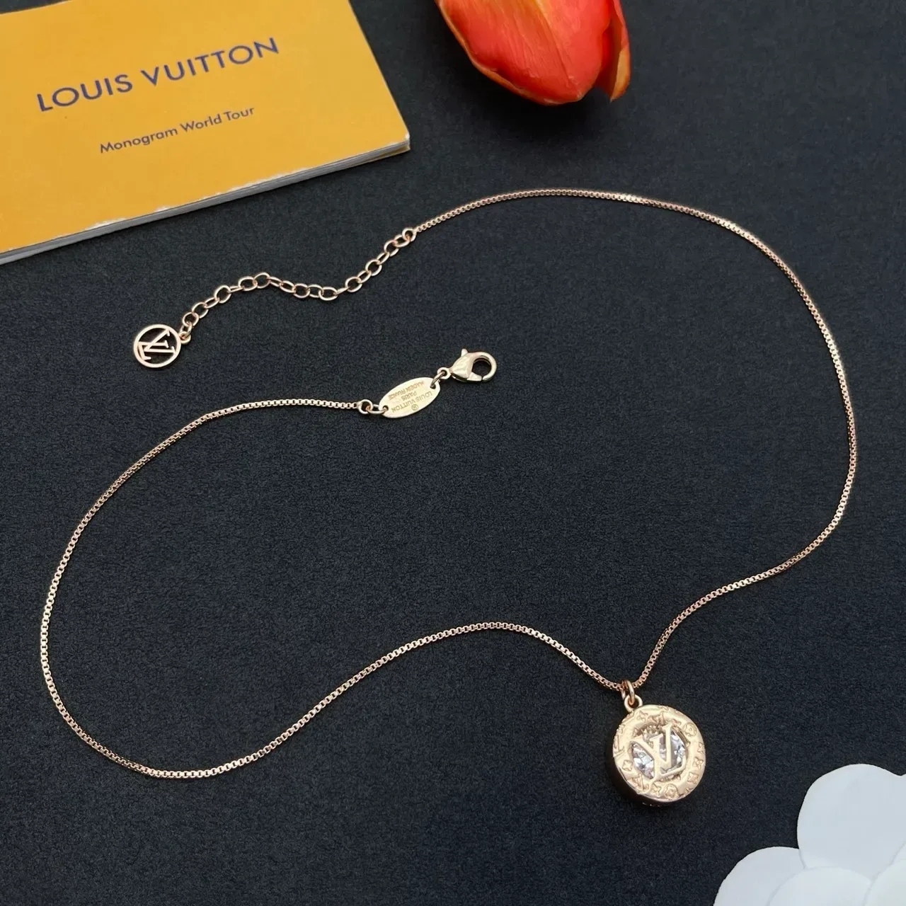 Louis Vuitton Monogram Medallion Gold-Tone Circular Pendant Necklace 8