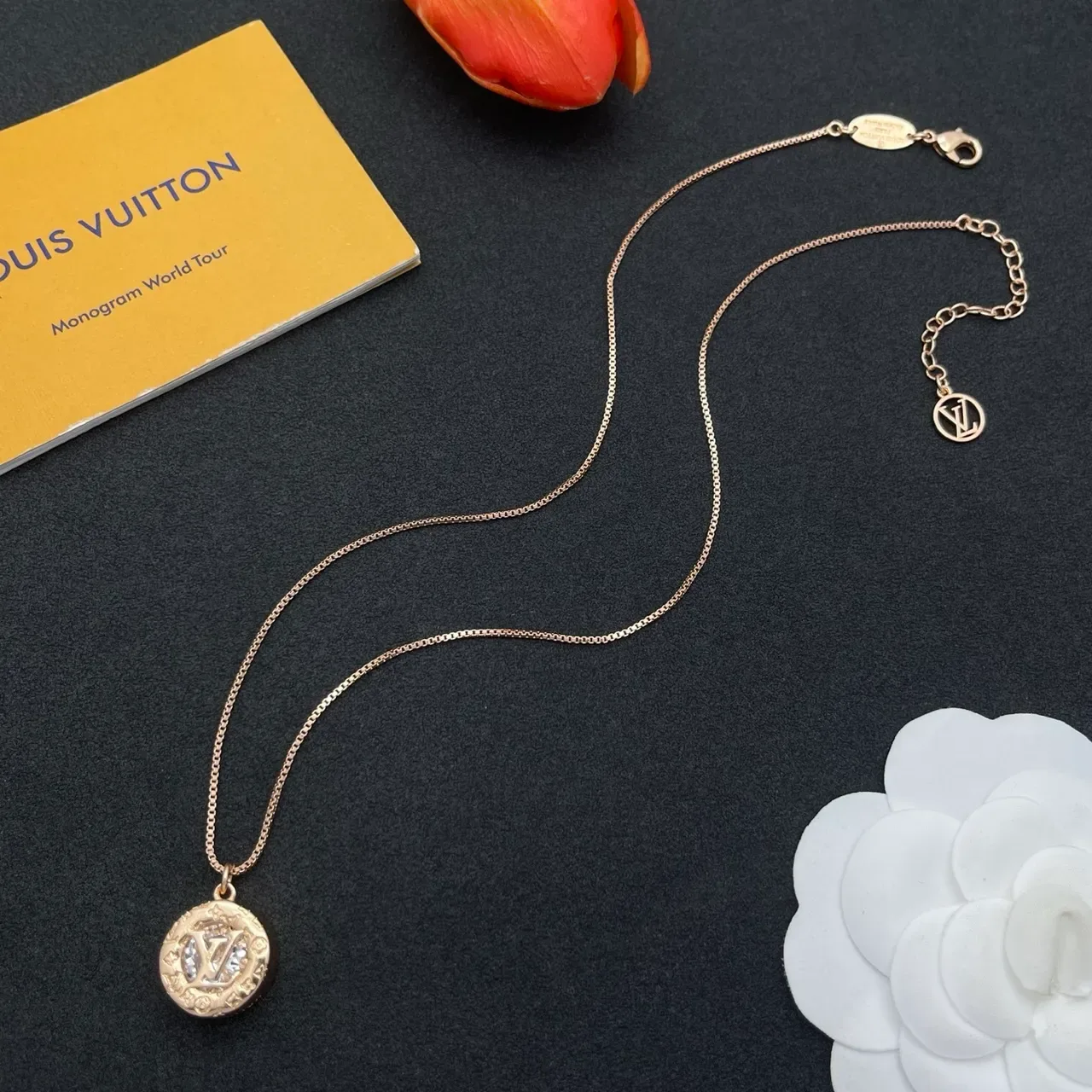 Louis Vuitton Monogram Medallion Gold-Tone Circular Pendant Necklace 11