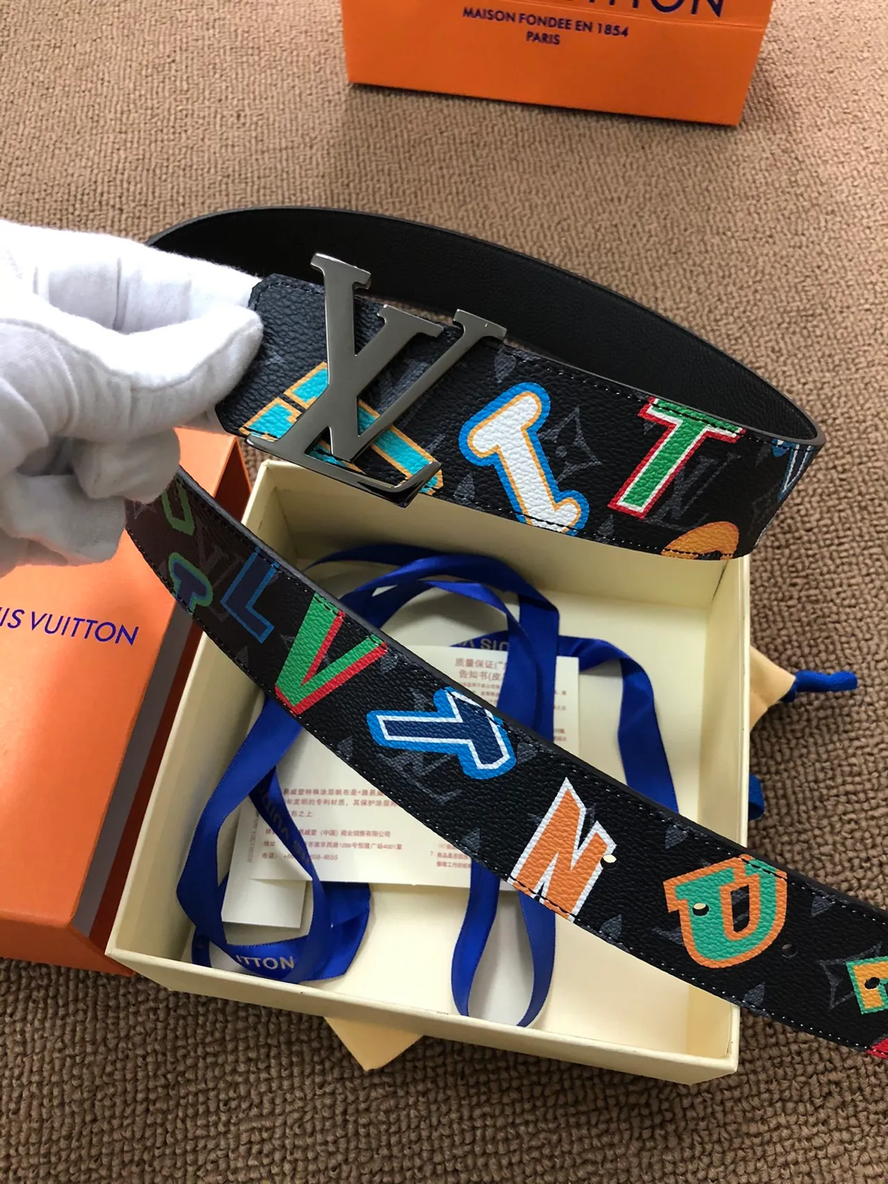 Louis Vuitton Monogram Multicolore Alphabet Leather Belt 4