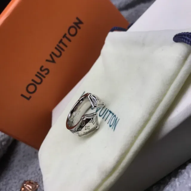 Louis Vuitton Monogram Open Ring Gold White Ring 3