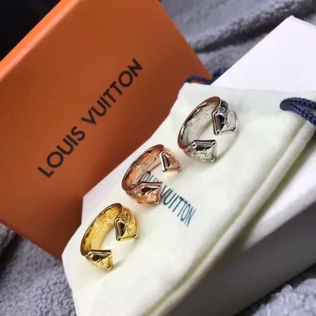 Louis Vuitton Monogram Open Ring Gold White Ring 4