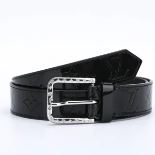 Louis Vuitton Monogram Patent কালো রূপালী চামড়া বেল্ট