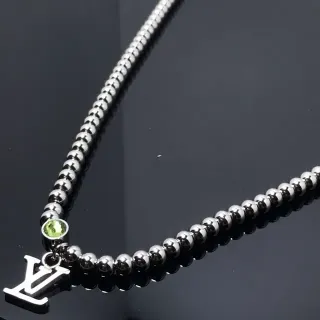 Louis Vuitton Monogram Pendant Necklace Silver Green Ball-Chain Necklace