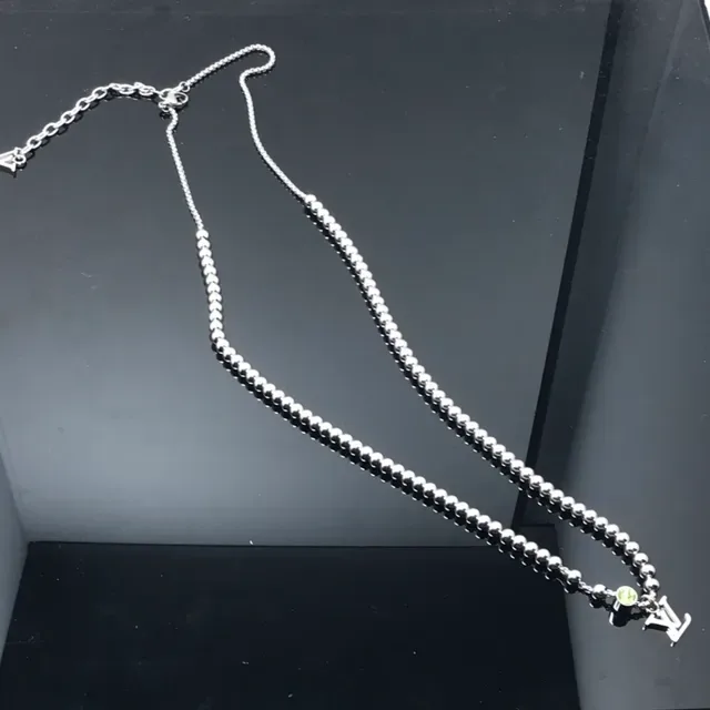 Louis Vuitton Monogram Pendant Necklace Silver Green Ball-Chain Necklace 3