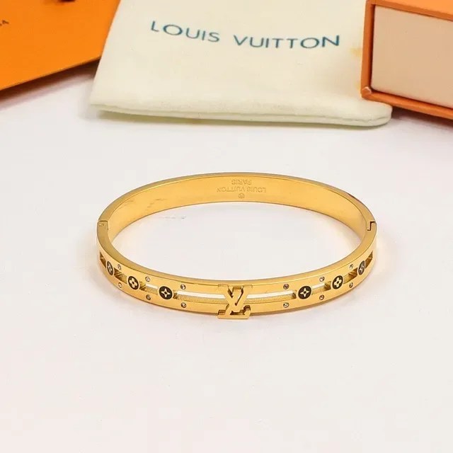 Bracelete Louis Vuitton Monogram Star Bangle Ouro e Prata com Bisagra 3