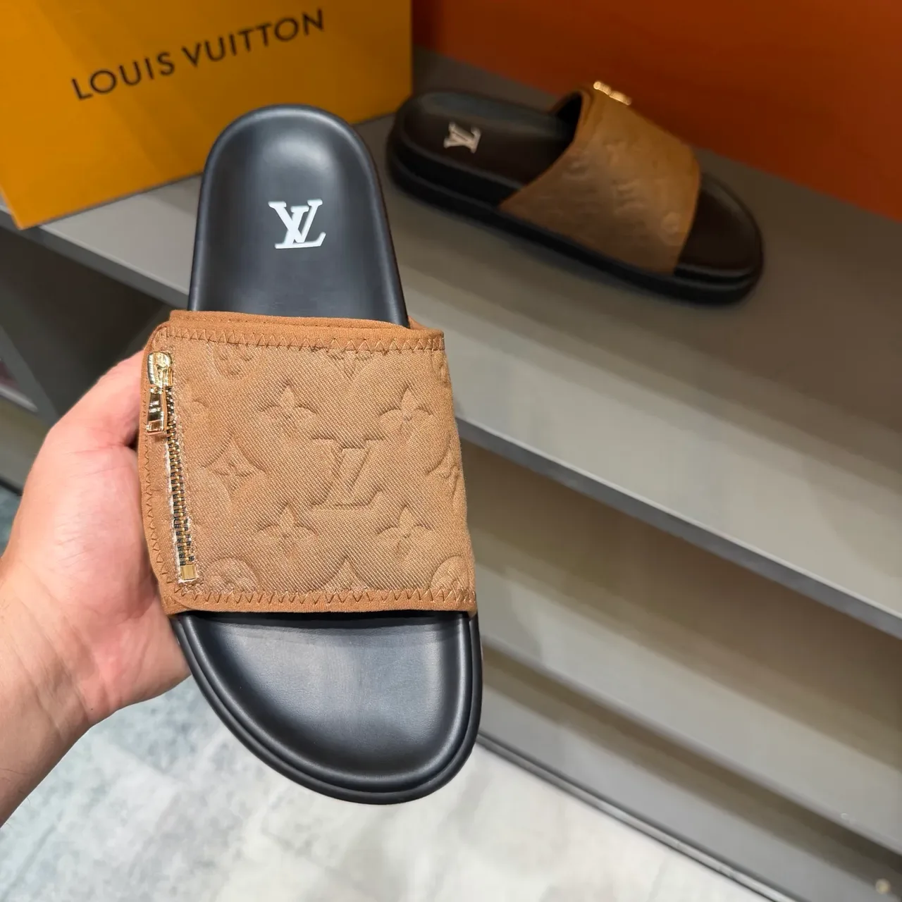 Louis Vuitton Monogram Zipper Strap Slide Slippers 4