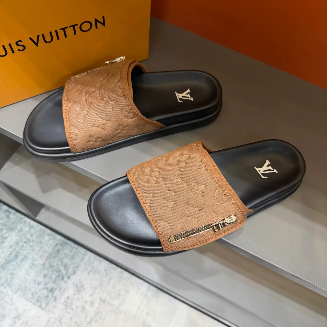 Louis Vuitton Monogram Zipper Strap Slide Slippers 8