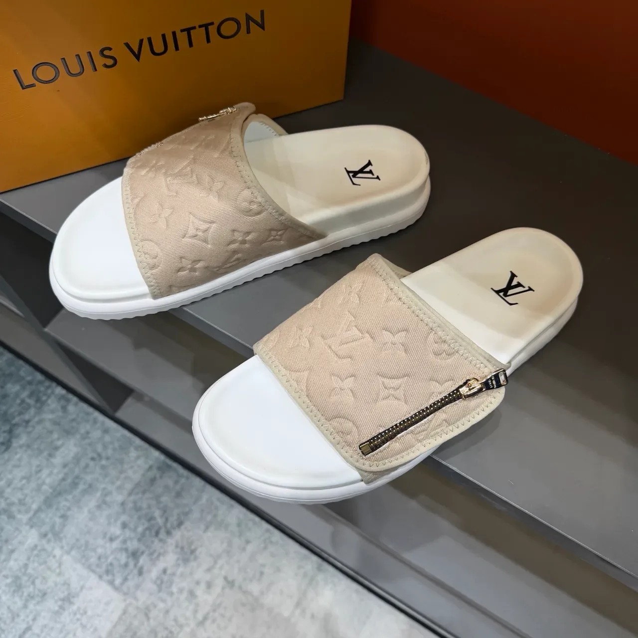 Louis Vuitton Monogram Zipper Strap Slide Slippers 9