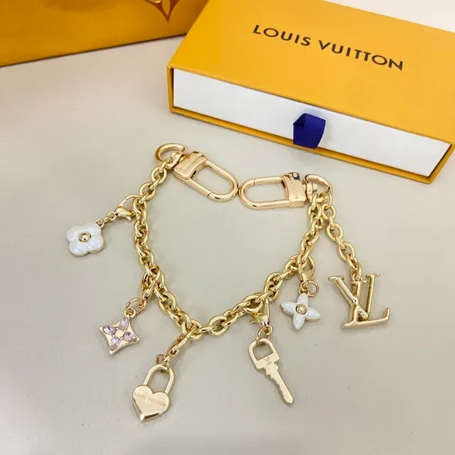 Louis Vuitton Multi-Charm Bracelet Gold White Curb Chain Pendant Design Bracelet 3