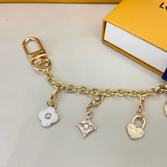 Louis Vuitton Multi-Charm Bracelet Gold White Curb Chain Pendant Design Bracelet 4