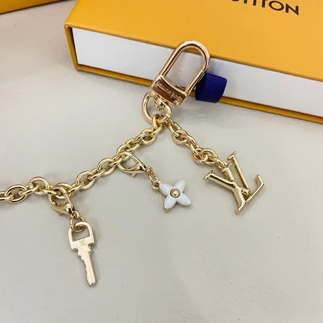 Louis Vuitton Multi-Charm Bracelet Gold White Curb Chain Pendant Design Bracelet 5