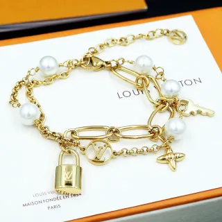 Louis Vuitton Multi-Charm Pulsera de Cadena con Perlas y Oro en Tonos