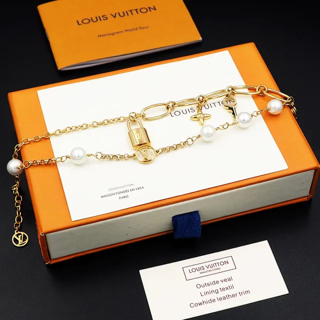 Louis Vuitton Multi-Charm Pearl and Gold-Tone Chain Bracelet 2