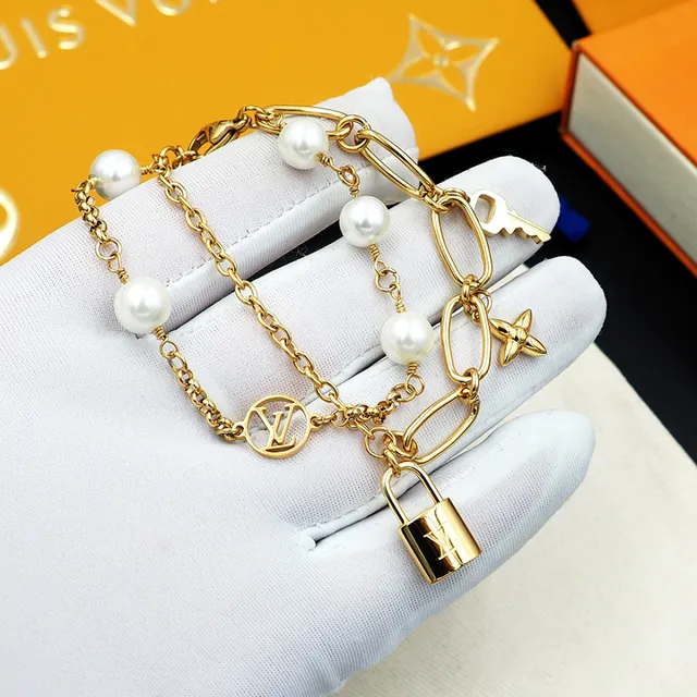 Louis Vuitton Multi-Charm Pearl and Gold-Tone Chain Bracelet 3