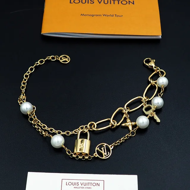 Louis Vuitton Multi-Charm Pearl and Gold-Tone Chain Bracelet 7