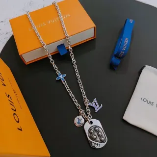 Louis Vuitton Multi Charm Silver Blue Chain Necklace