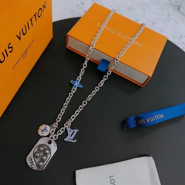 Louis Vuitton Multi Charm Silver Blue Chain Necklace 6