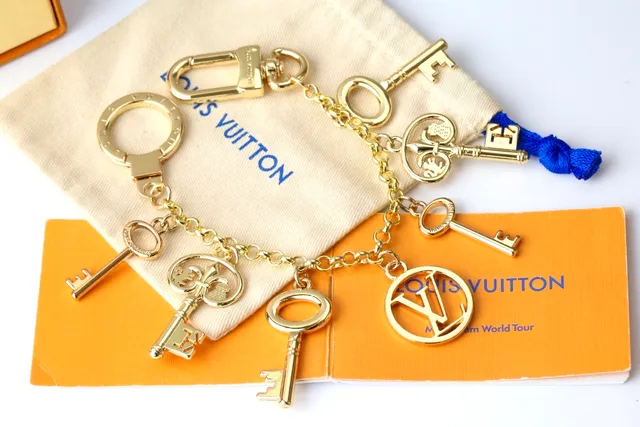 Louis Vuitton Multi-Charms Keychain Gold Metal Pendant Bracelet 7