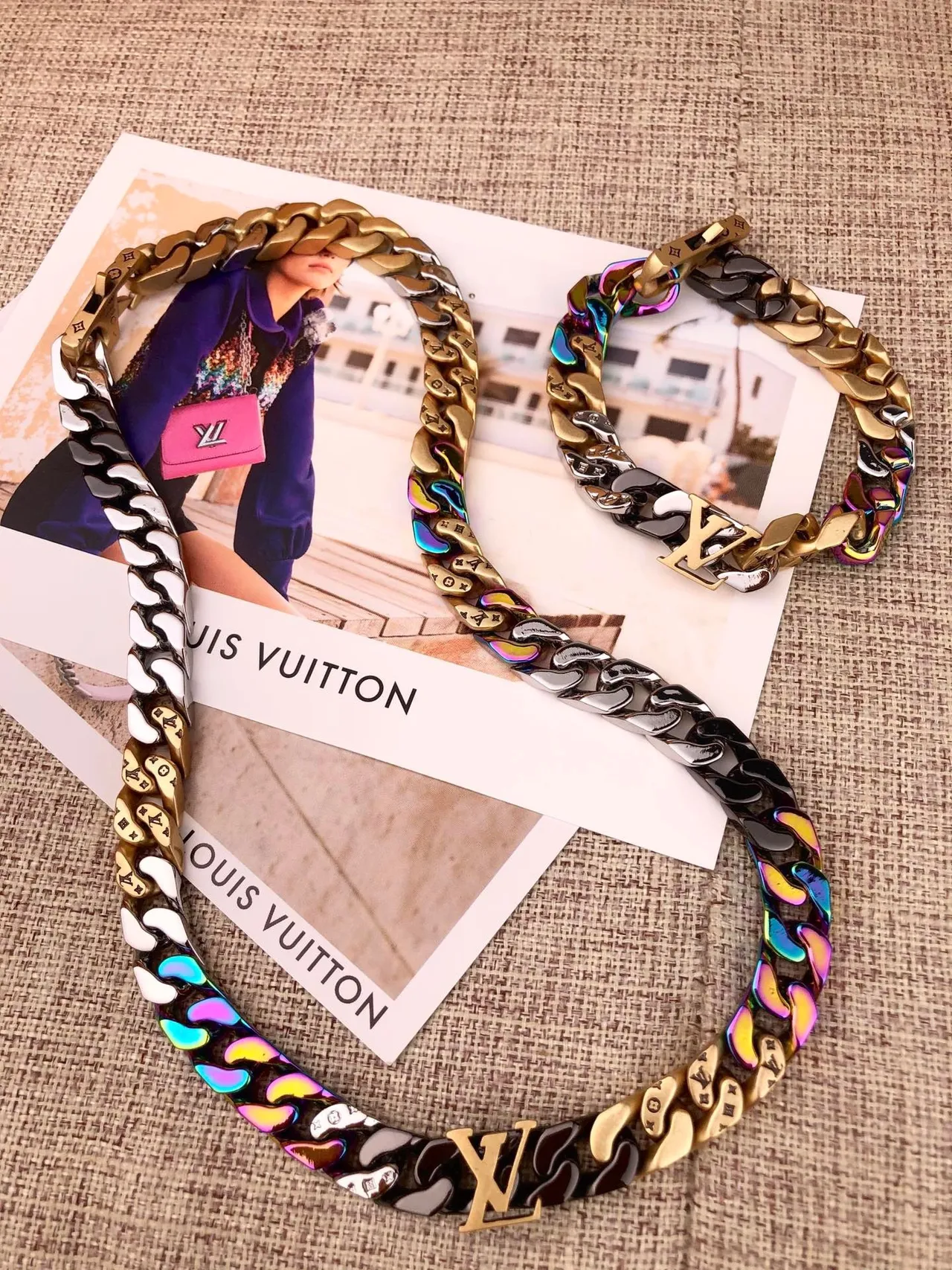 Louis Vuitton Multicolor Gold Chunky Curb-Link Chain Multitone Metallic Necklace 7